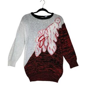 Vintage Sabra Sweater Two Tone With Appliqué Leaf Design Size M Artsy, 80’s/90’s